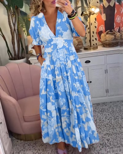 💃Gemütliches Maxikleid mit V-Ausschnitt und Taschen
