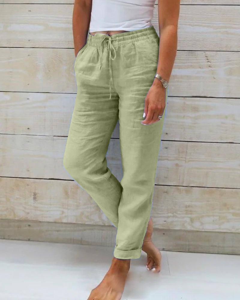 Damenhose aus Baumwolle und Leinen mit elastischem Bund 🥰Kaufen Sie 2 kostenlosen Versand