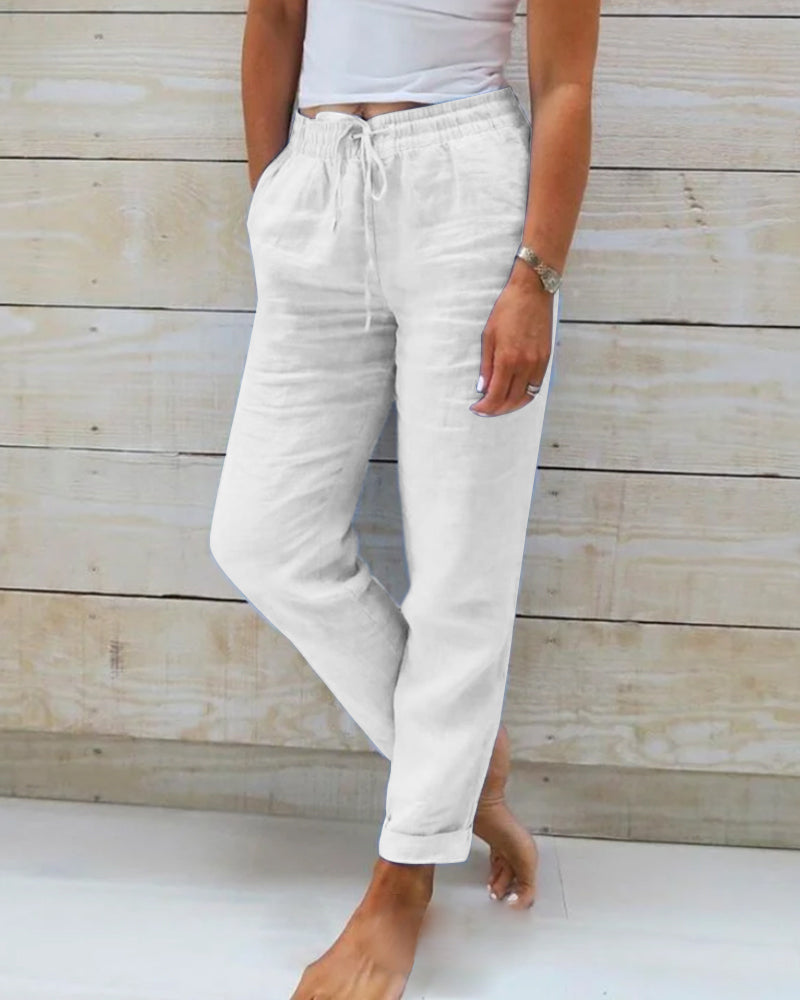 Damenhose aus Baumwolle und Leinen mit elastischem Bund 🥰Kaufen Sie 2 kostenlosen Versand