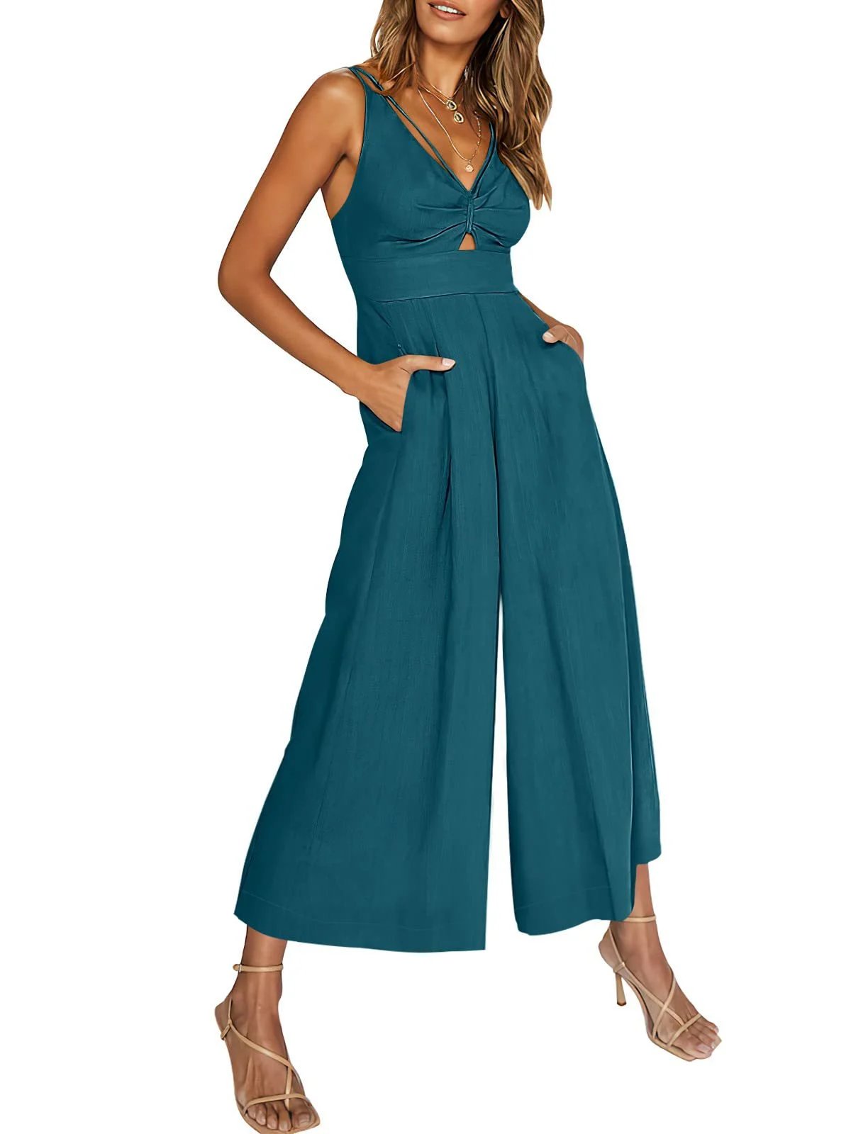 š„2024 Neues Modellš„Jumpsuits mit V-Ausschnitt und Ausschnitt und hoher Taille