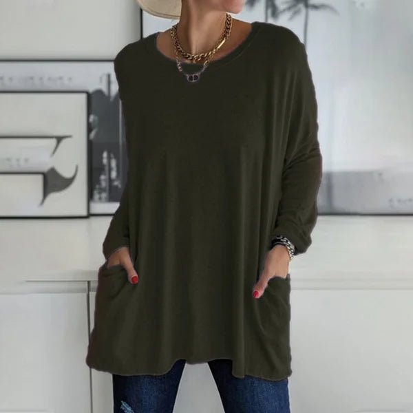 👚49% Rabatt ✨Neues langärmeliges Baumwoll-T-Shirt mit lässiger Tasche
