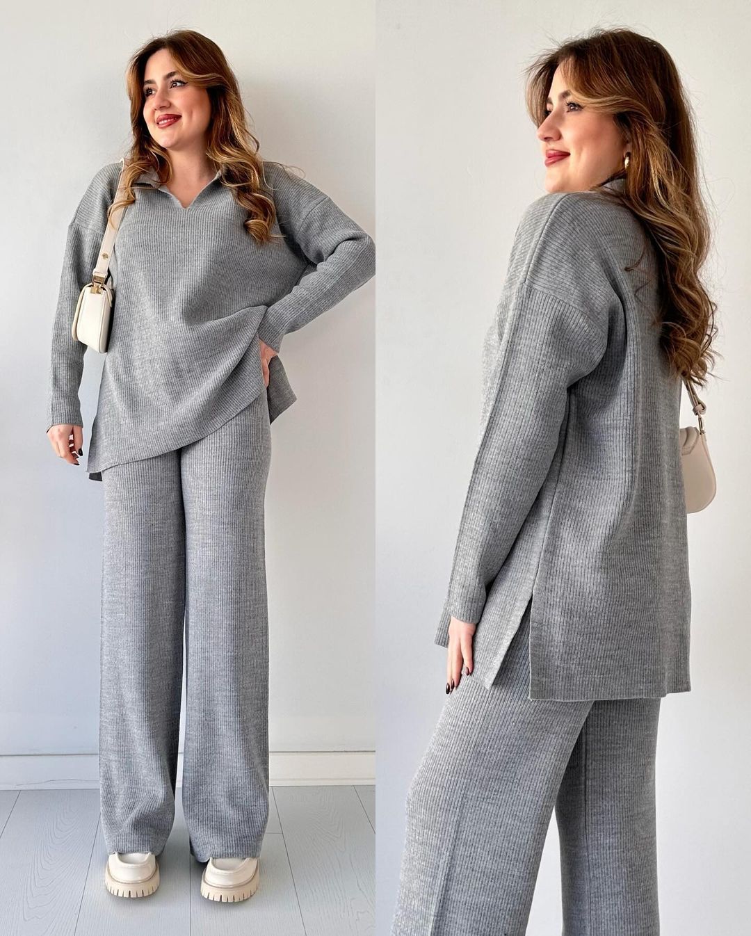 🔥 Hot Sale 49% OFF 🎁V-Ausschnitt Lässiger Schlitz gestricktes zweiteiliges Set