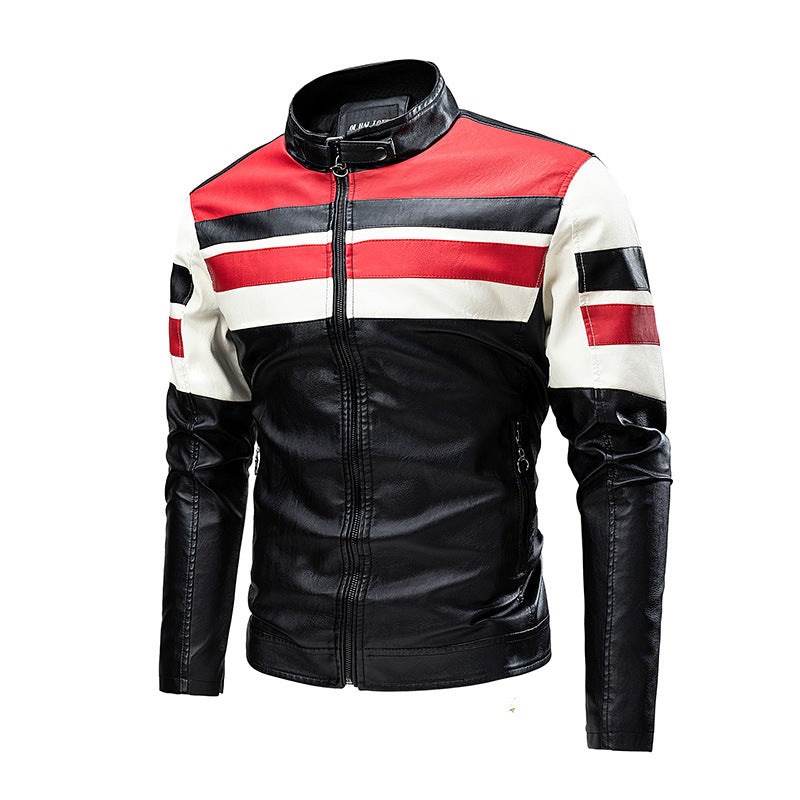 Herbst und Winter lässige Biker Spleißen Herren Stehkragen warme Lederjacke