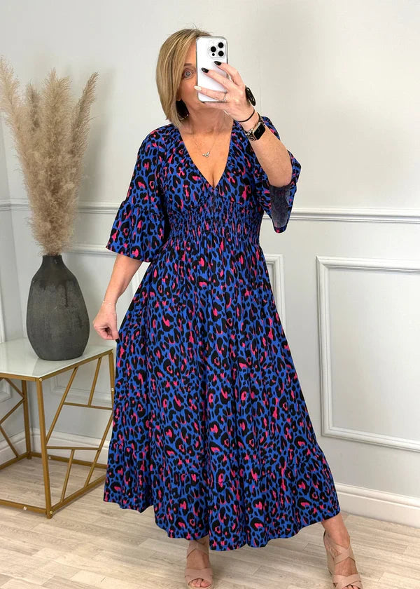 Leopardenkleid mit geraffter Taille