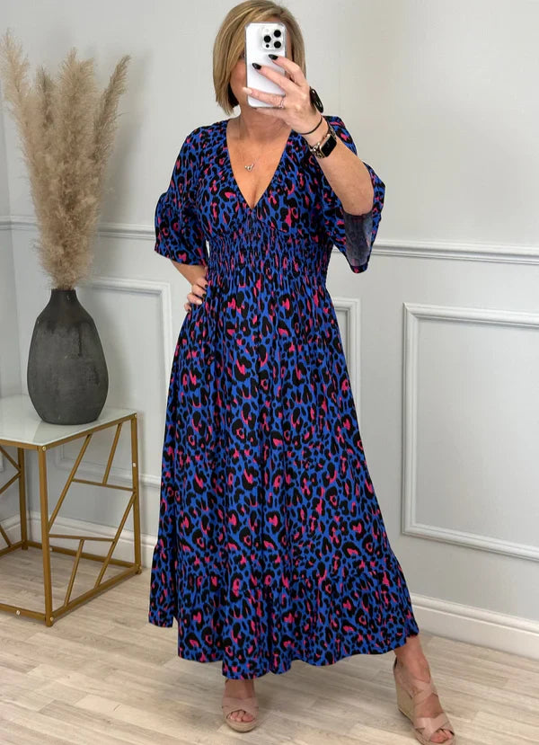 Leopardenkleid mit geraffter Taille