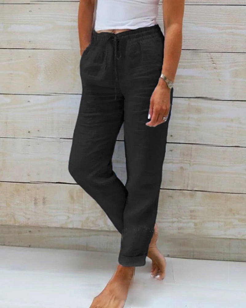 Damenhose aus Baumwolle und Leinen mit elastischem Bund 🥰Kaufen Sie 2 kostenlosen Versand