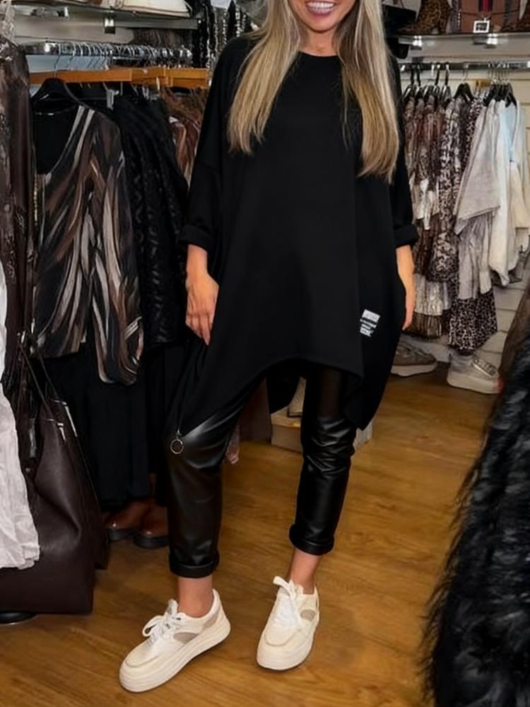 Asymmetrisches locker geschnittenes Sweatshirt & einfarbige Hose (Zweiteiler)