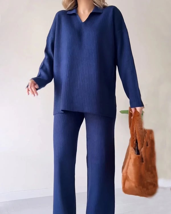 🔥 Hot Sale 49% OFF 🎁V-Ausschnitt Lässiger Schlitz gestricktes zweiteiliges Set