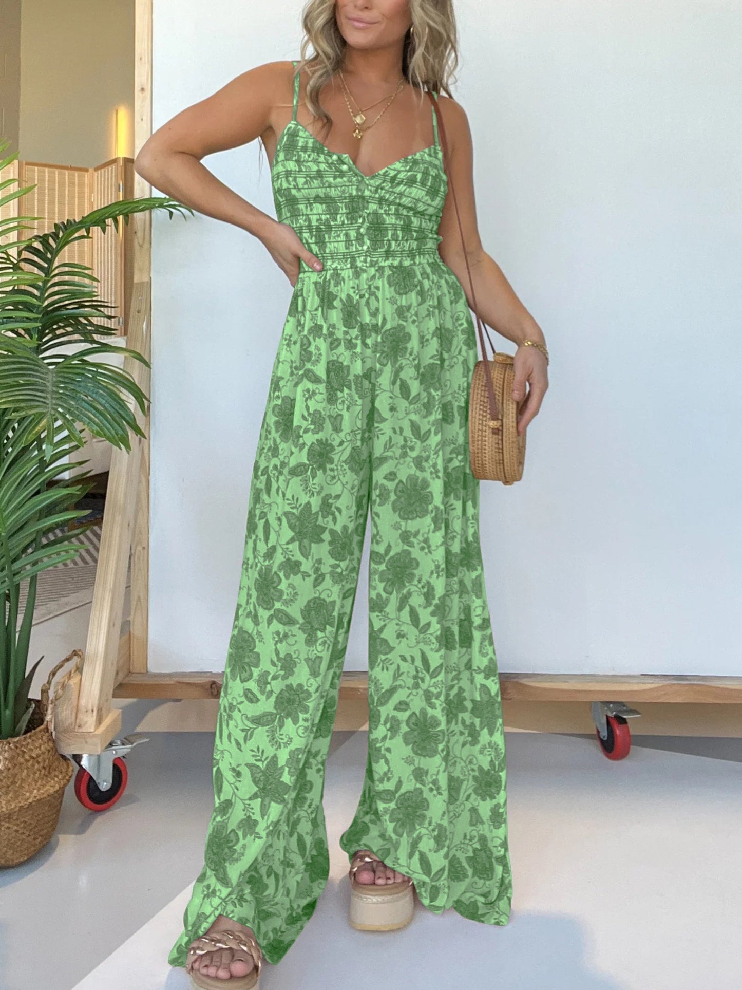 🔥Heißer Verkauf 49 % RABATT🔥2024 New Floral Hosenträger Jumpsuit mit weitem Bein