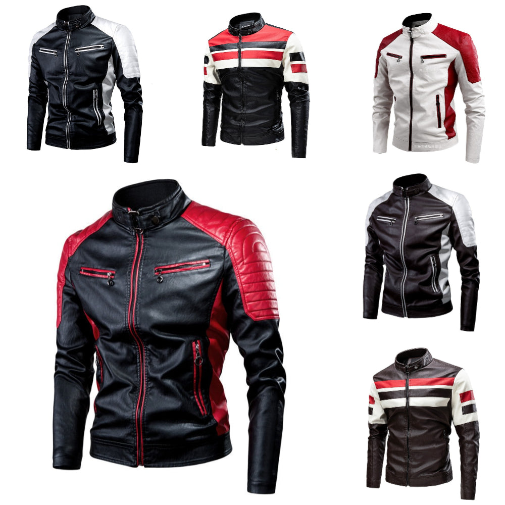 Herbst und Winter lässige Biker Spleißen Herren Stehkragen warme Lederjacke