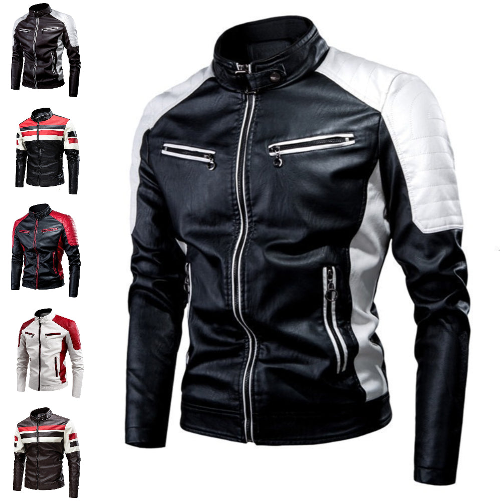 Herbst und Winter lässige Biker Spleißen Herren Stehkragen warme Lederjacke