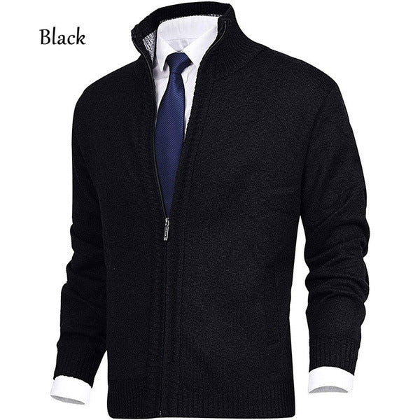 Solide Herrenfarbe Stehkragen Modische offene Strickjacke Cardigan