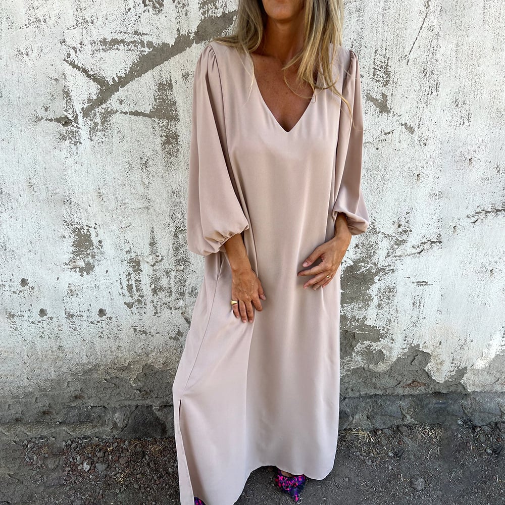 🔥Ladenverkauf - 23€ Rabatt🔥V-Ausschnitt Volltonfarbe Laternenärmel Kleid