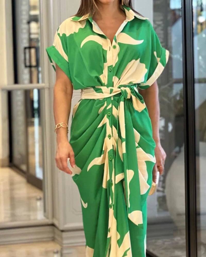 🔥💃Lässiger Reversausschnitt Taille Print Shirt Kleid (Kaufen Sie 2 Versandkostenfrei)