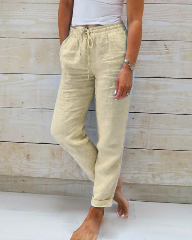 Damenhose aus Baumwolle und Leinen mit elastischem Bund 🥰Kaufen Sie 2 kostenlosen Versand