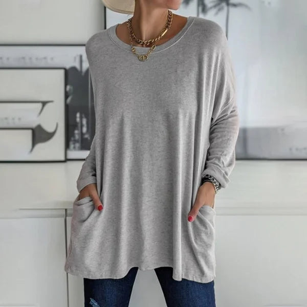 👚49% Rabatt ✨Neues langärmeliges Baumwoll-T-Shirt mit lässiger Tasche