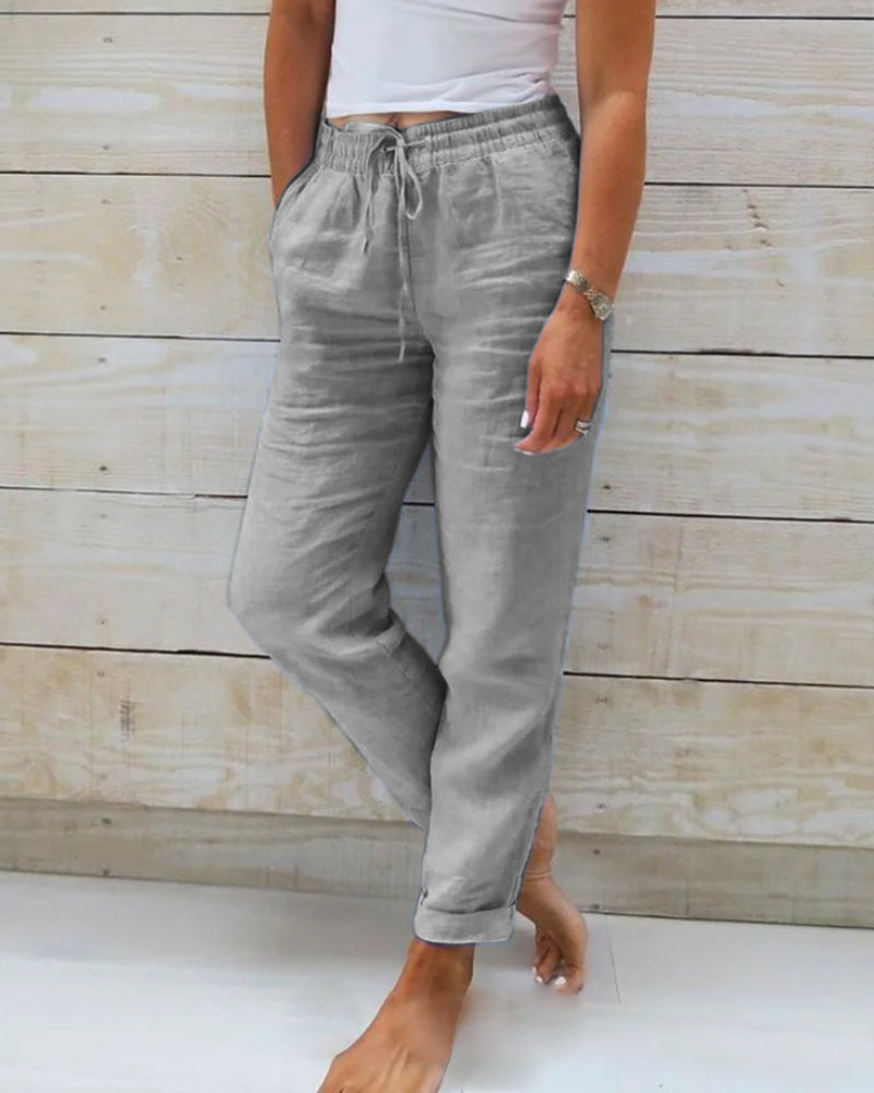 Damenhose aus Baumwolle und Leinen mit elastischem Bund 🥰Kaufen Sie 2 kostenlosen Versand