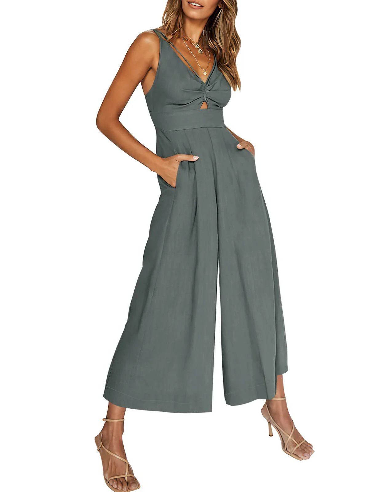 š„2024 Neues Modellš„Jumpsuits mit V-Ausschnitt und Ausschnitt und hoher Taille