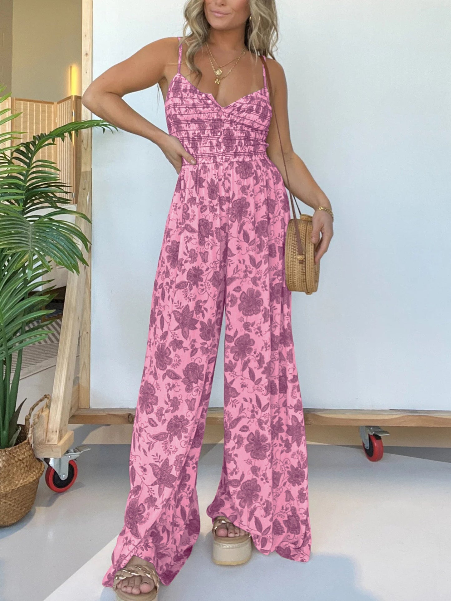 🔥Heißer Verkauf 49 % RABATT🔥2024 New Floral Hosenträger Jumpsuit mit weitem Bein
