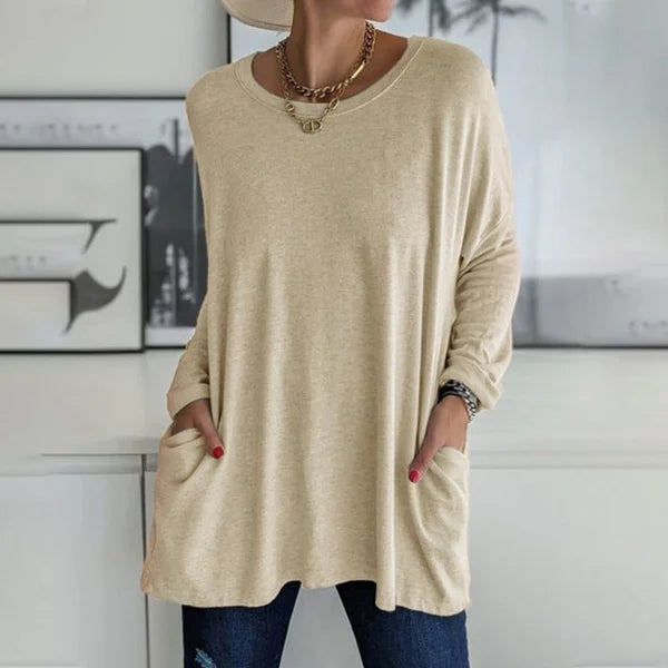 👚49% Rabatt ✨Neues langärmeliges Baumwoll-T-Shirt mit lässiger Tasche
