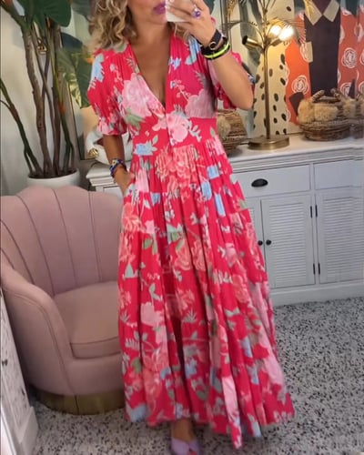 💃Gemütliches Maxikleid mit V-Ausschnitt und Taschen