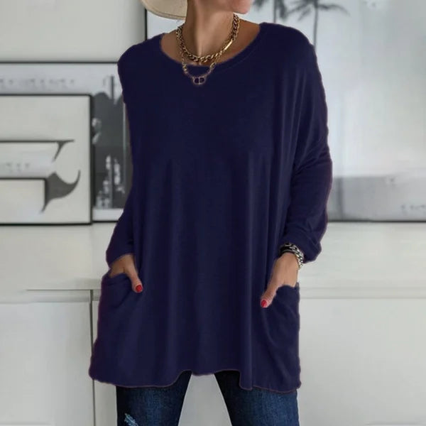 👚49% Rabatt ✨Neues langärmeliges Baumwoll-T-Shirt mit lässiger Tasche