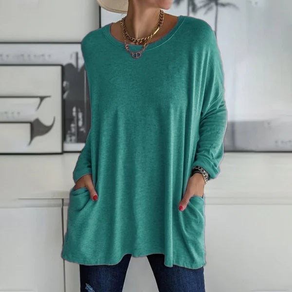 👚49% Rabatt ✨Neues langärmeliges Baumwoll-T-Shirt mit lässiger Tasche