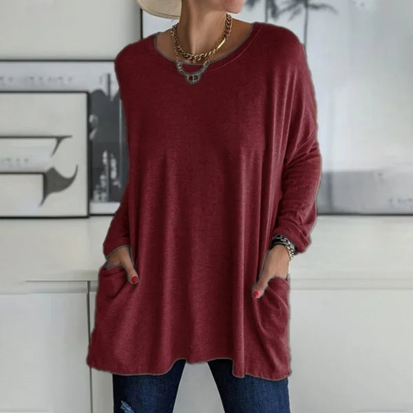 👚49% Rabatt ✨Neues langärmeliges Baumwoll-T-Shirt mit lässiger Tasche