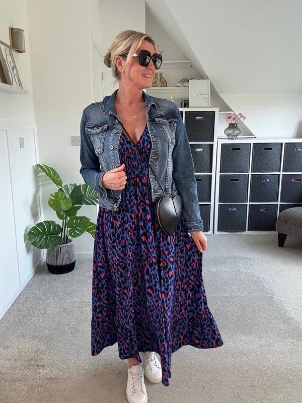 Leopardenkleid mit geraffter Taille