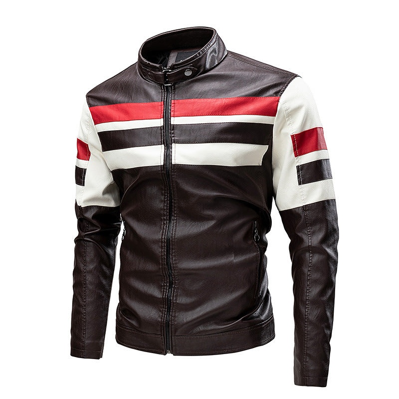 Herbst und Winter lässige Biker Spleißen Herren Stehkragen warme Lederjacke