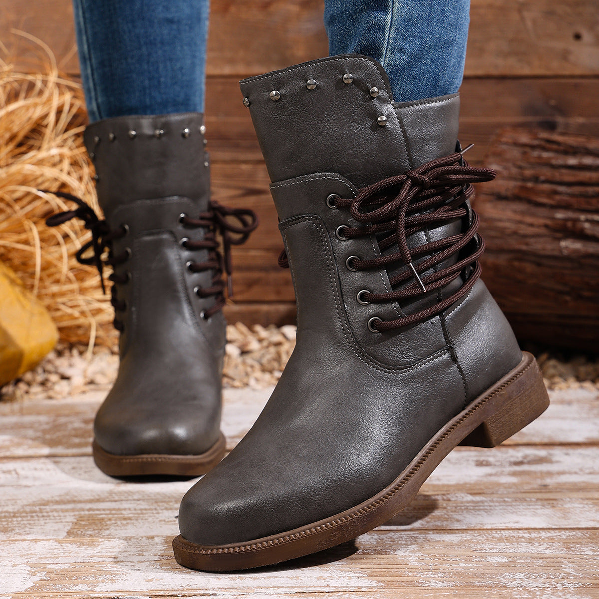 Vintage-Stiefel mit Schnürung an der Seite für Damen