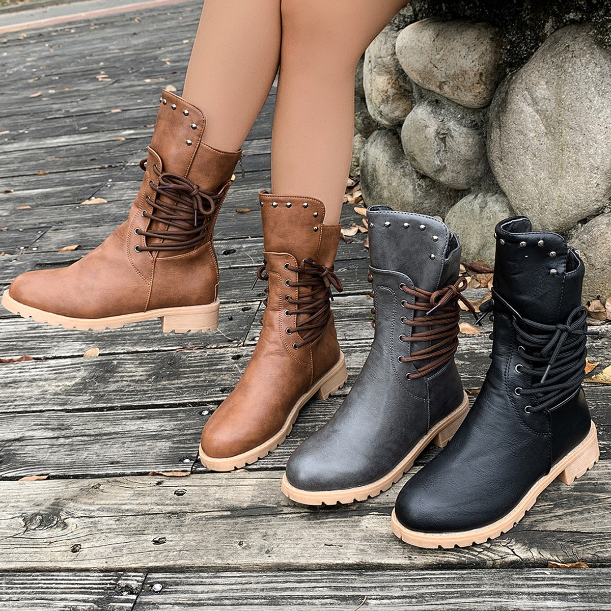 Vintage-Stiefel mit Schnürung an der Seite für Damen