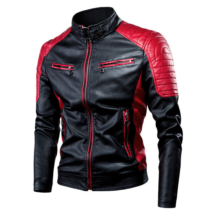Herbst und Winter lässige Biker Spleißen Herren Stehkragen warme Lederjacke