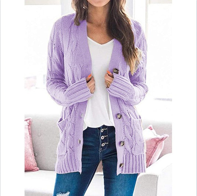 Damen Herbst Casual Langarm Button Down Open Front Zopfmuster Strickjacke