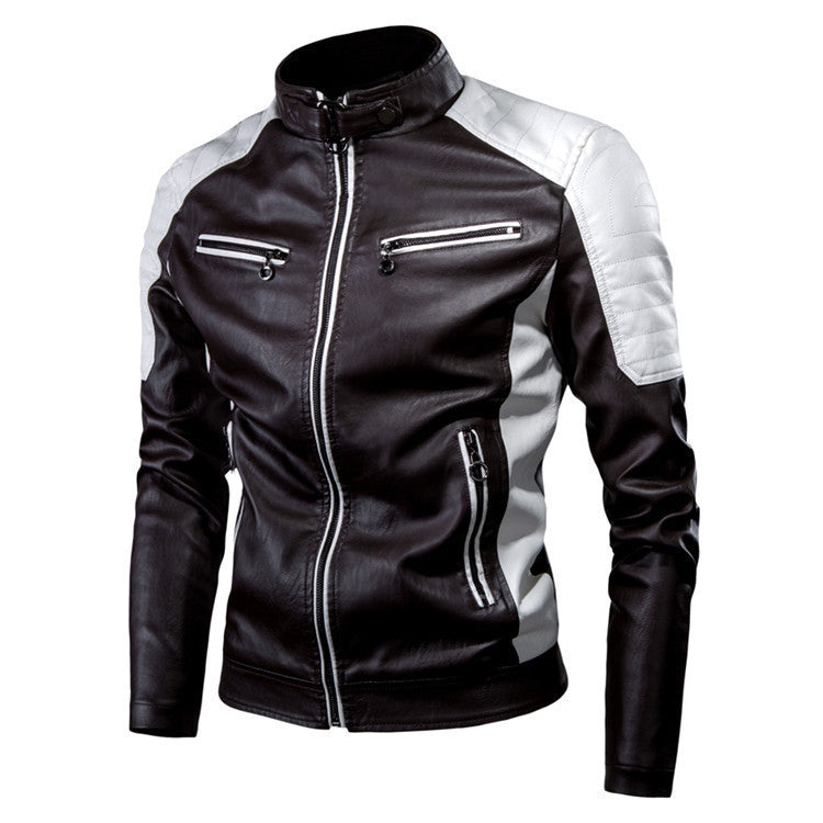 Herbst und Winter lässige Biker Spleißen Herren Stehkragen warme Lederjacke