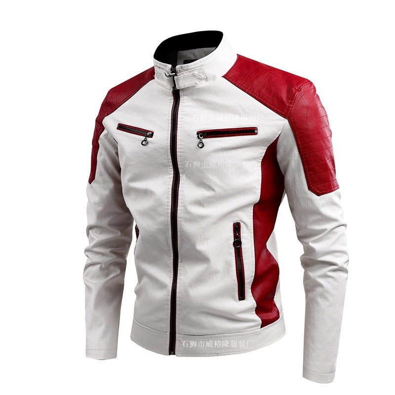 Herbst und Winter lässige Biker Spleißen Herren Stehkragen warme Lederjacke