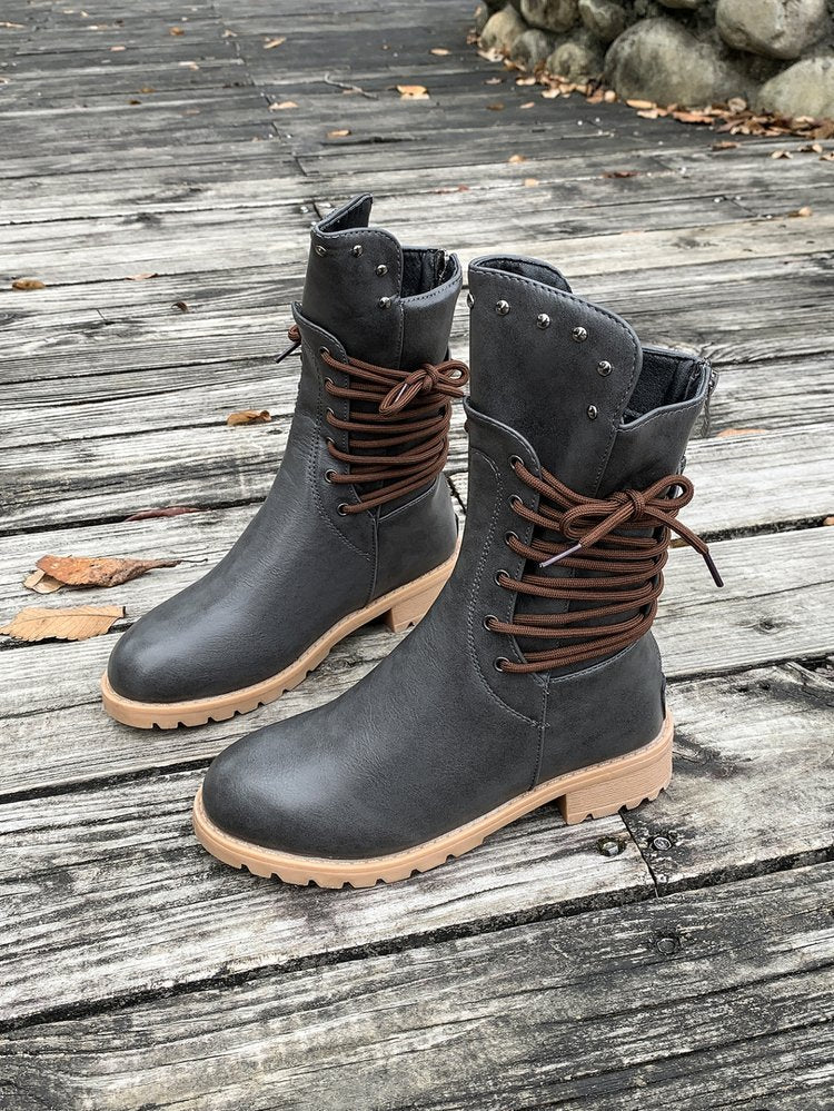 Vintage-Stiefel mit Schnürung an der Seite für Damen