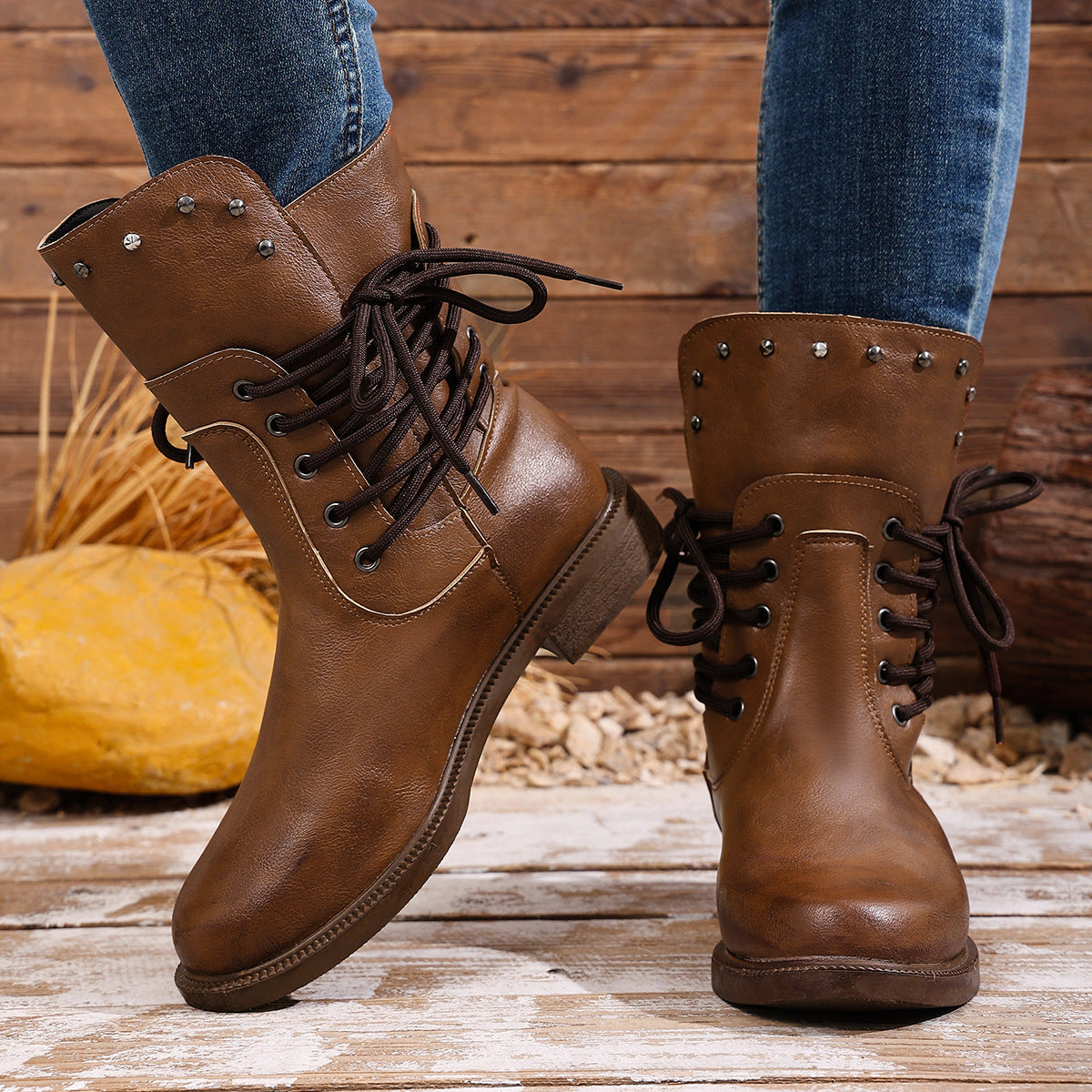 Vintage-Stiefel mit Schnürung an der Seite für Damen