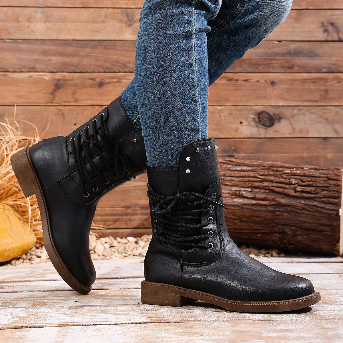 Vintage-Stiefel mit Schnürung an der Seite für Damen