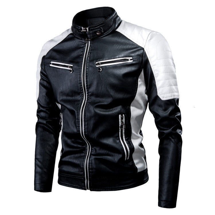 Herbst und Winter lässige Biker Spleißen Herren Stehkragen warme Lederjacke