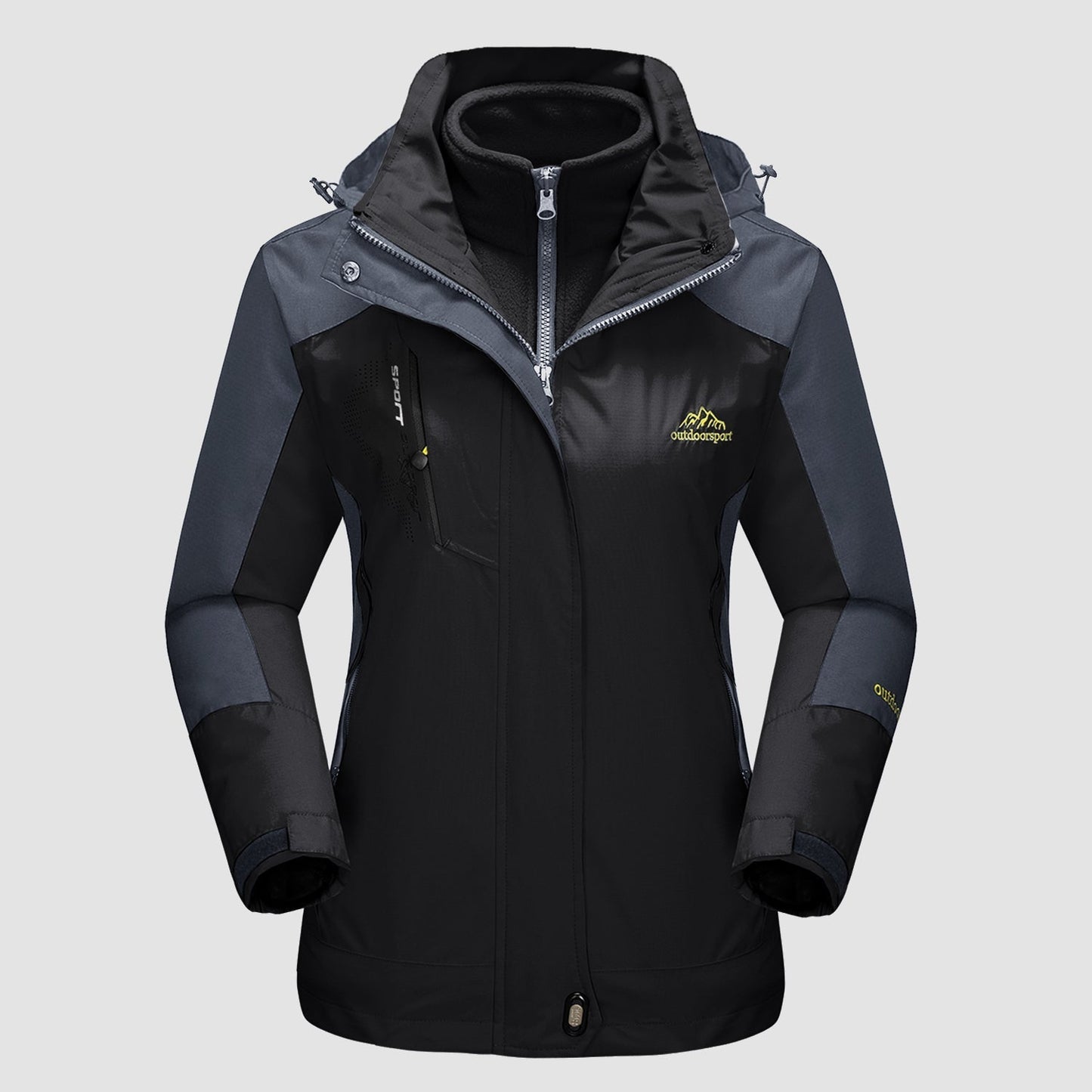 3-in-1 wasserdichter Wintermantel, mit Fleece gefüttert, zweiteiliger Anzug, Ski- und Wanderjacke mit Kapuze