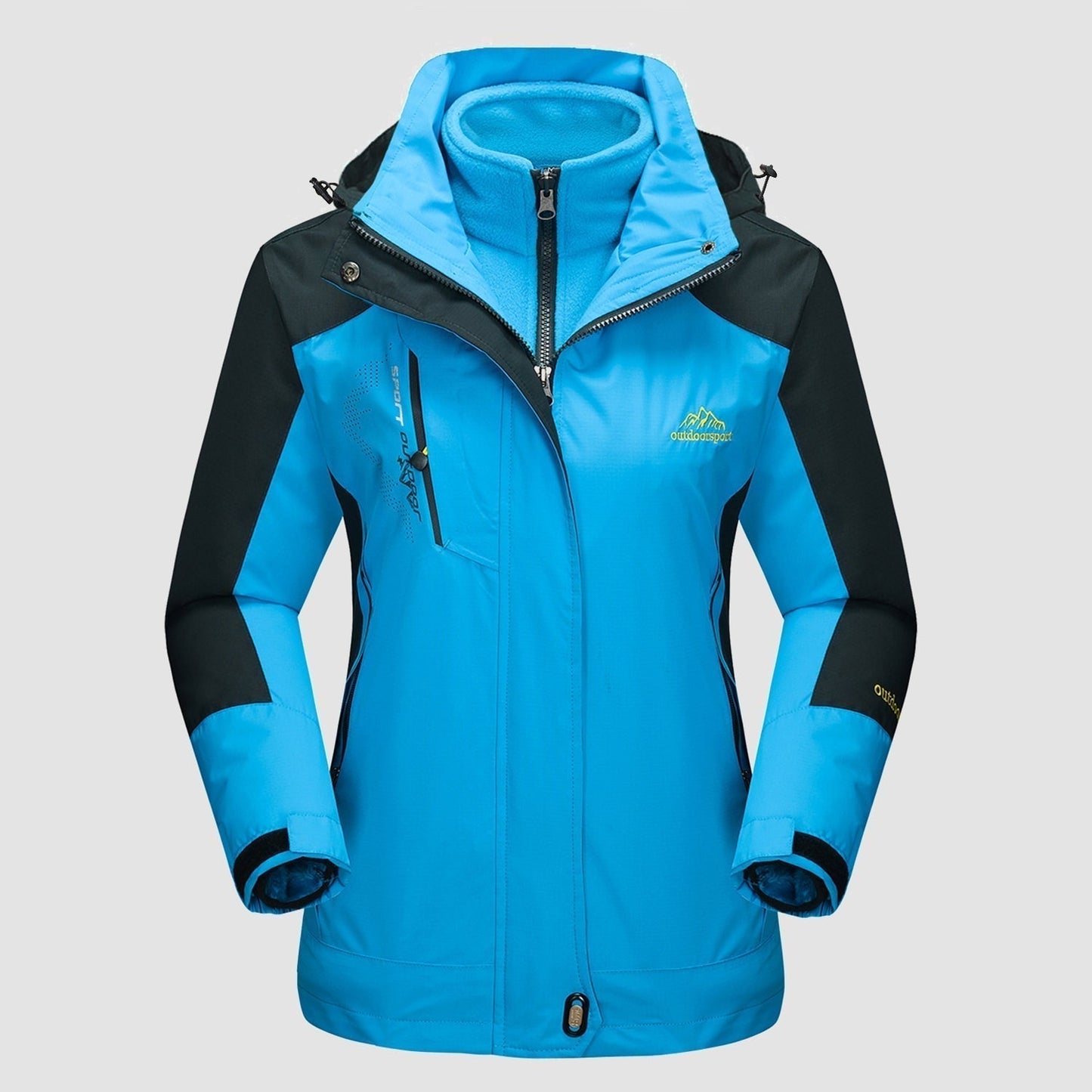 3-in-1 wasserdichter Wintermantel, mit Fleece gefüttert, zweiteiliger Anzug, Ski- und Wanderjacke mit Kapuze
