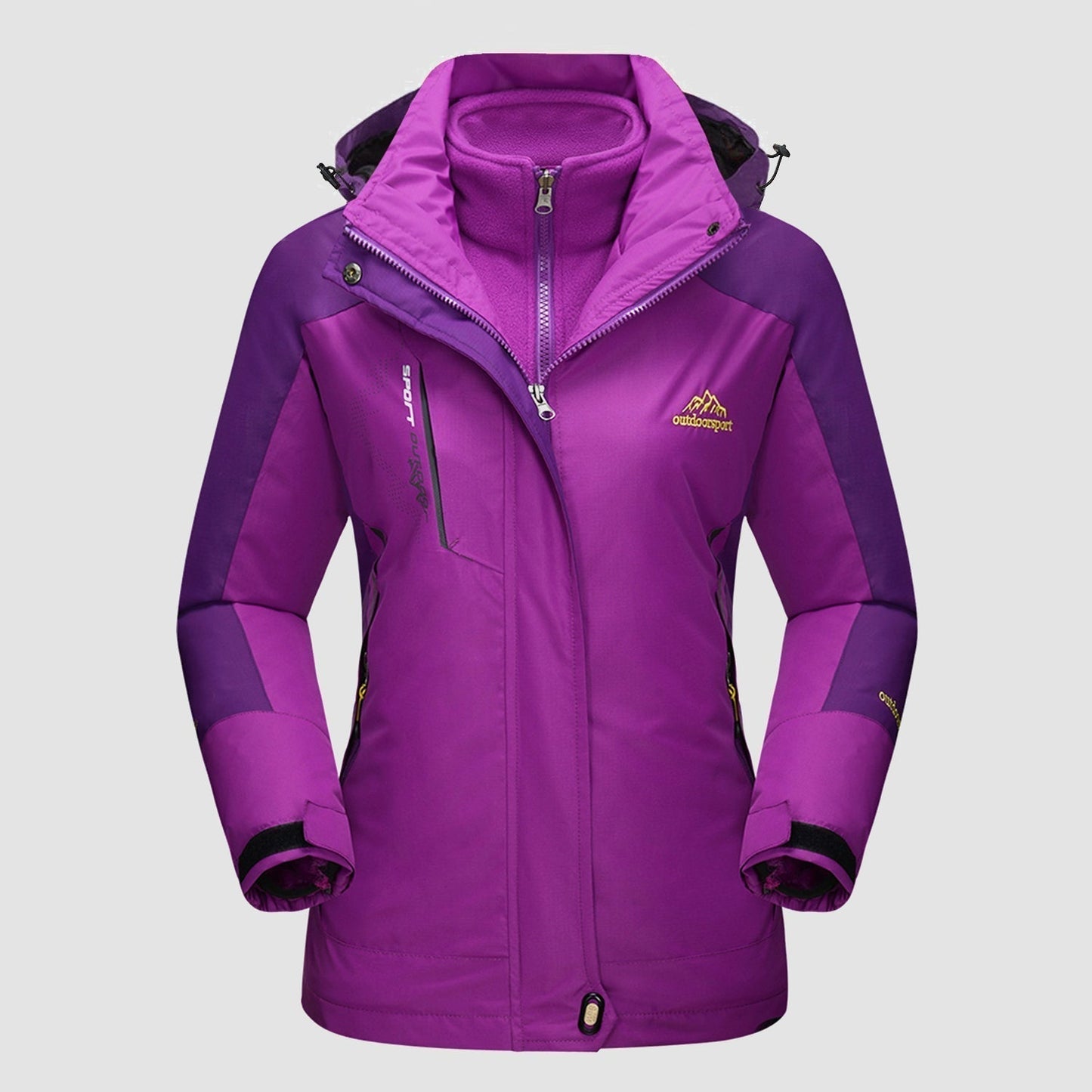 3-in-1 wasserdichter Wintermantel, mit Fleece gefüttert, zweiteiliger Anzug, Ski- und Wanderjacke mit Kapuze