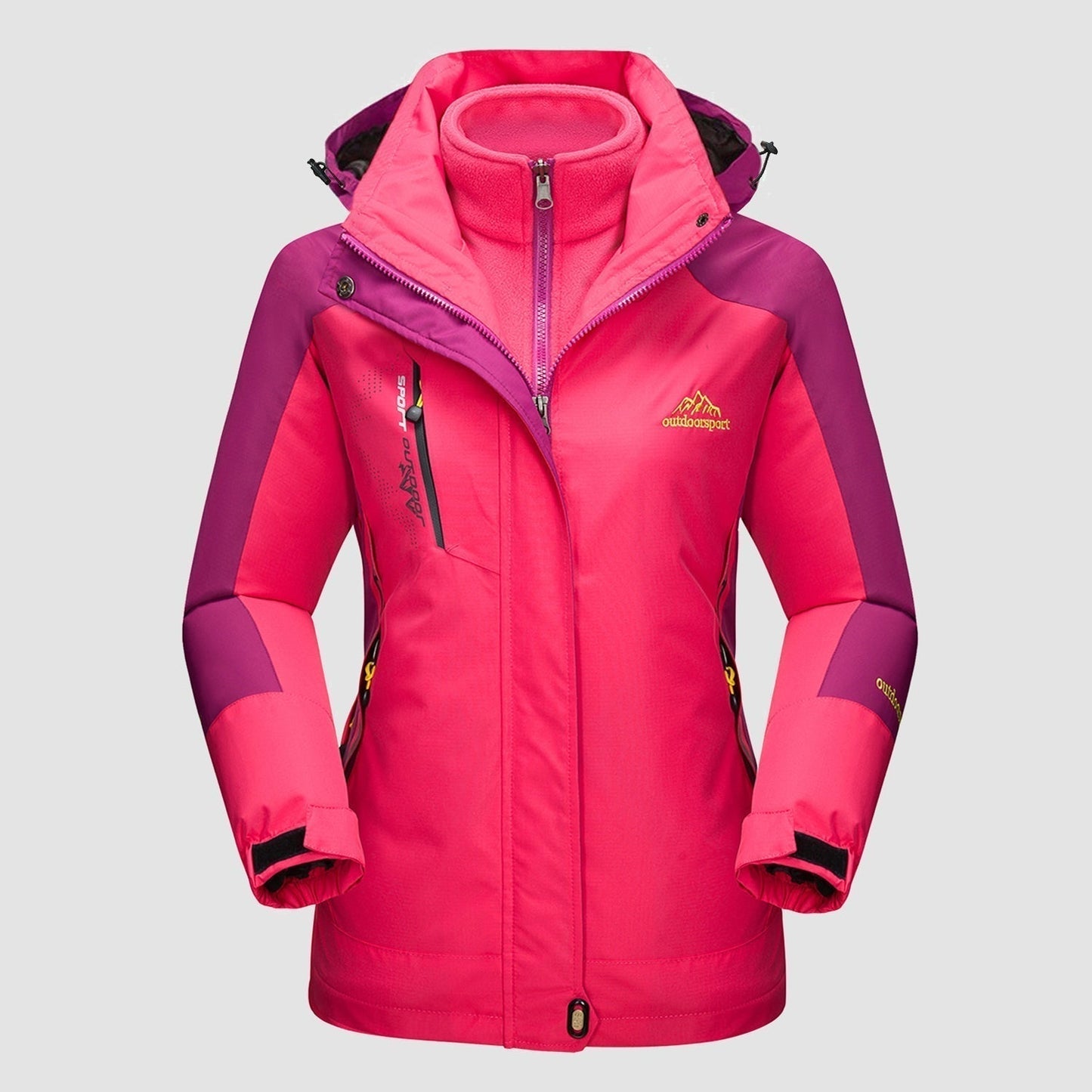 3-in-1 wasserdichter Wintermantel, mit Fleece gefüttert, zweiteiliger Anzug, Ski- und Wanderjacke mit Kapuze