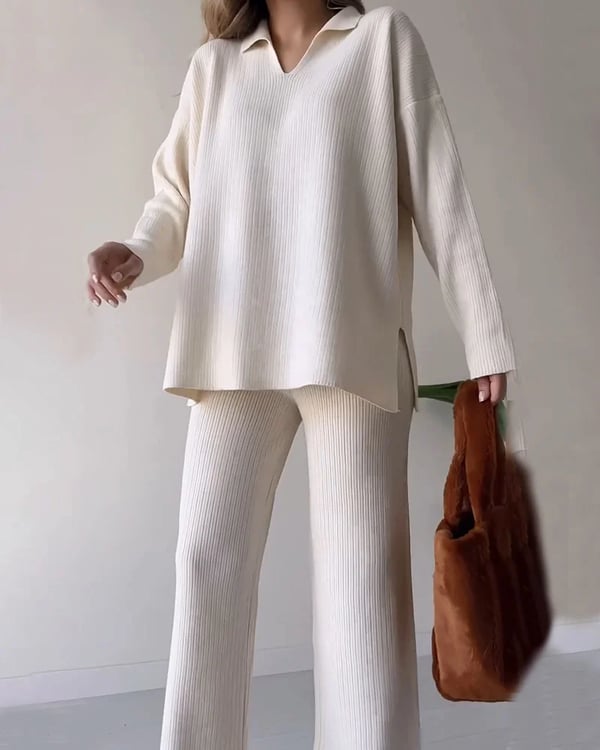 🔥 Hot Sale 49% OFF 🎁V-Ausschnitt Lässiger Schlitz gestricktes zweiteiliges Set