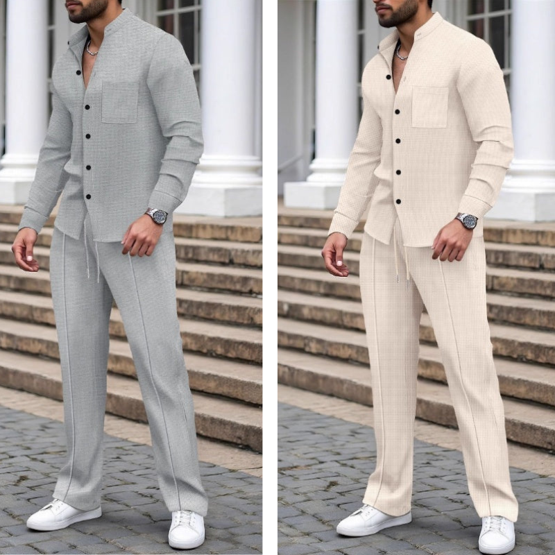 🍂👖Herren Casual Waffel Shirt Hosen 2-teiliges Set