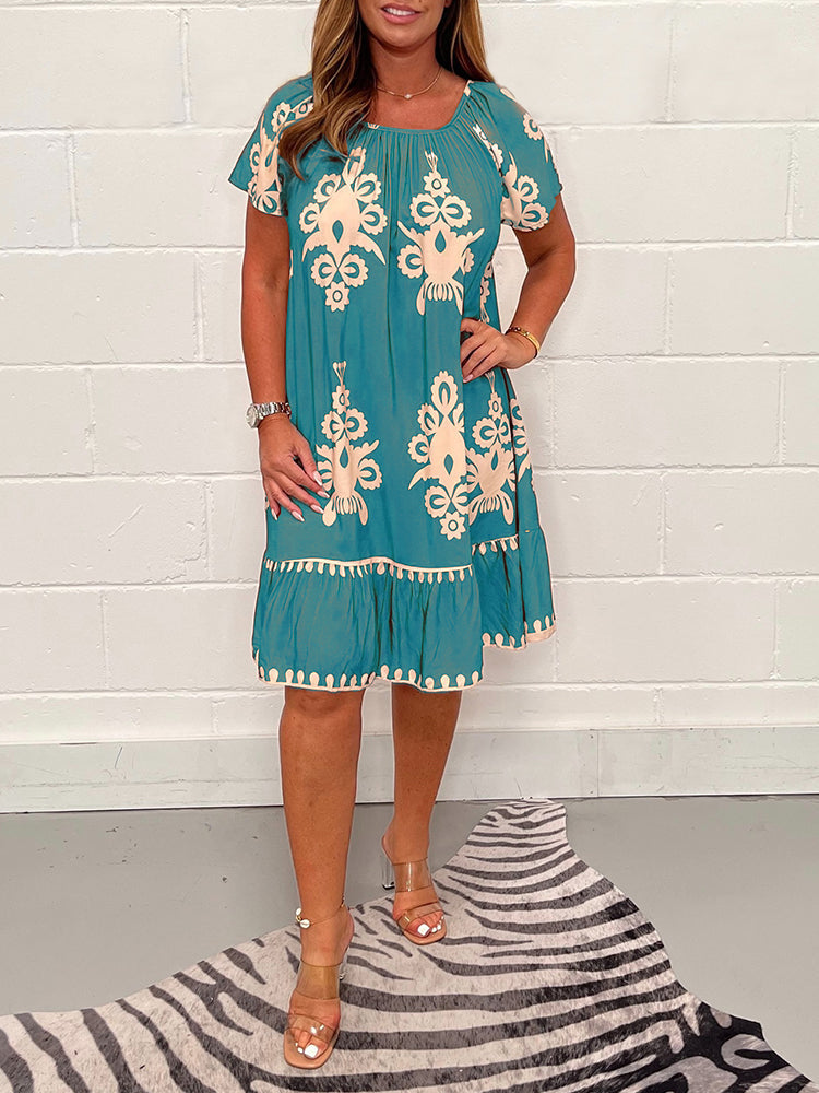 💐2025 Novelty 💟 Geometrisches Kleid mit quadratischem Ausschnitt 💃
