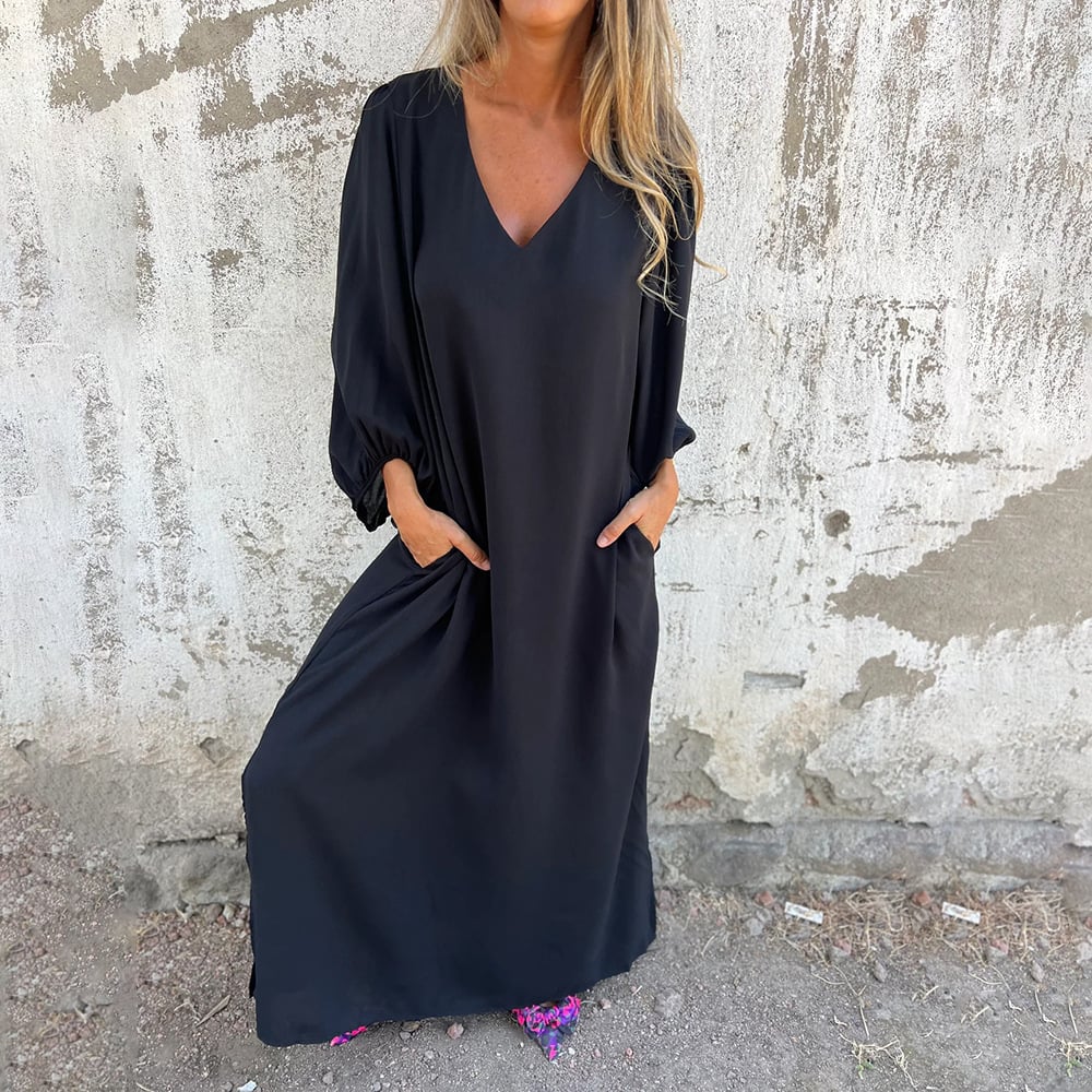 🔥Ladenverkauf - 23€ Rabatt🔥V-Ausschnitt Volltonfarbe Laternenärmel Kleid