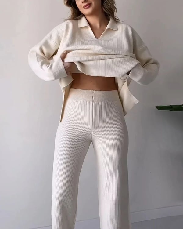 🔥 Hot Sale 49% OFF 🎁V-Ausschnitt Lässiger Schlitz gestricktes zweiteiliges Set