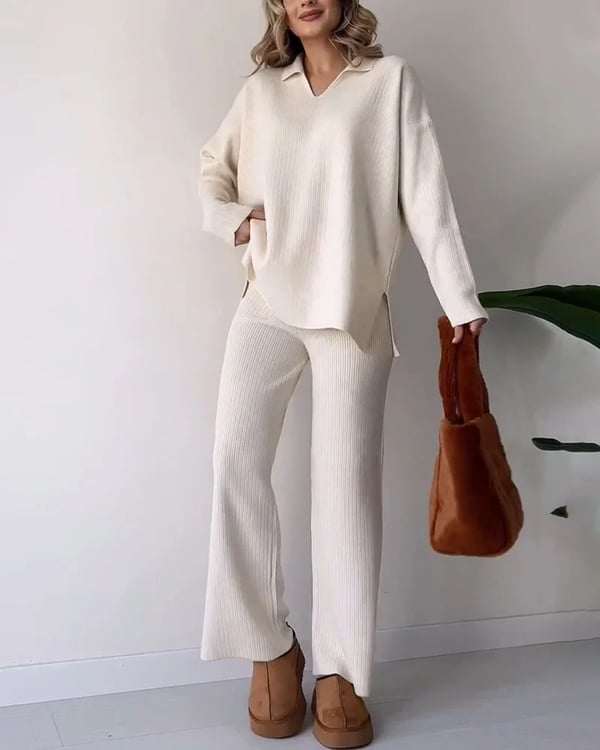 🔥 Hot Sale 49% OFF 🎁V-Ausschnitt Lässiger Schlitz gestricktes zweiteiliges Set
